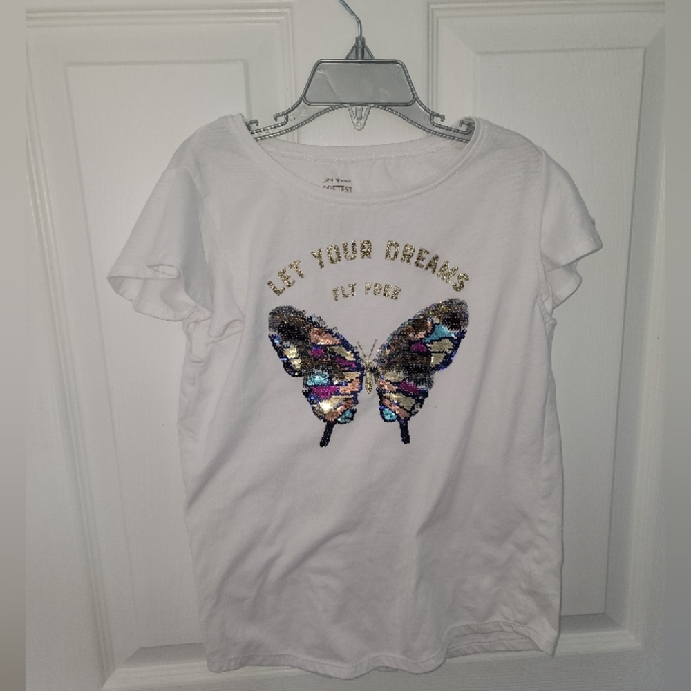 Girls Jumping Beans Butterfly Embellished Graphic Flutter Sleeve T…